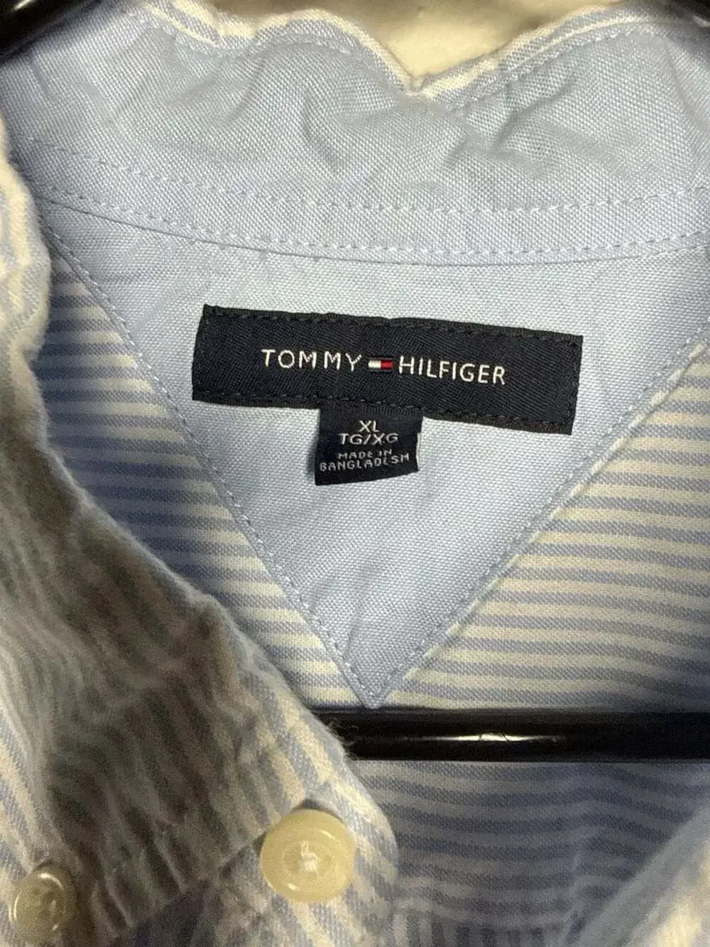 Tommy Hilfiger Men's Light Blue and White Striped Long Sleeve Button-